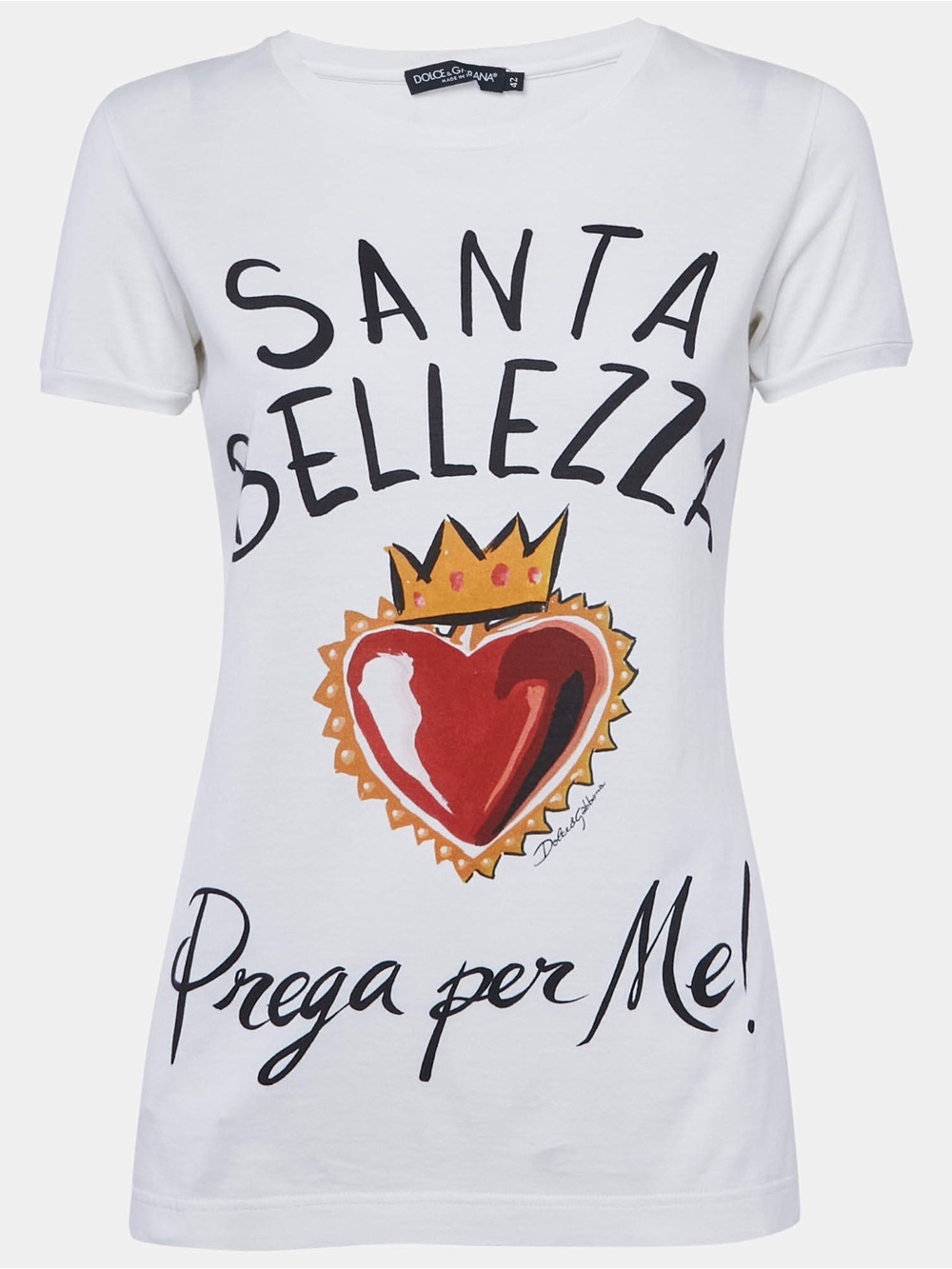 Dolce & Gabbana White Graphic 'Santa Bellezza'  with Red Heart